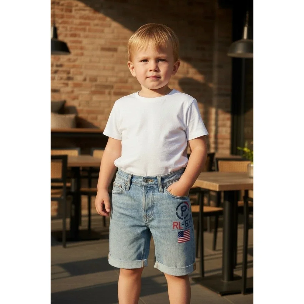 NWT Polo Ralph‎ Lauren Youth Boys RL 67 Denim Shorts Sz 3T Sullivan Slim Roll Up